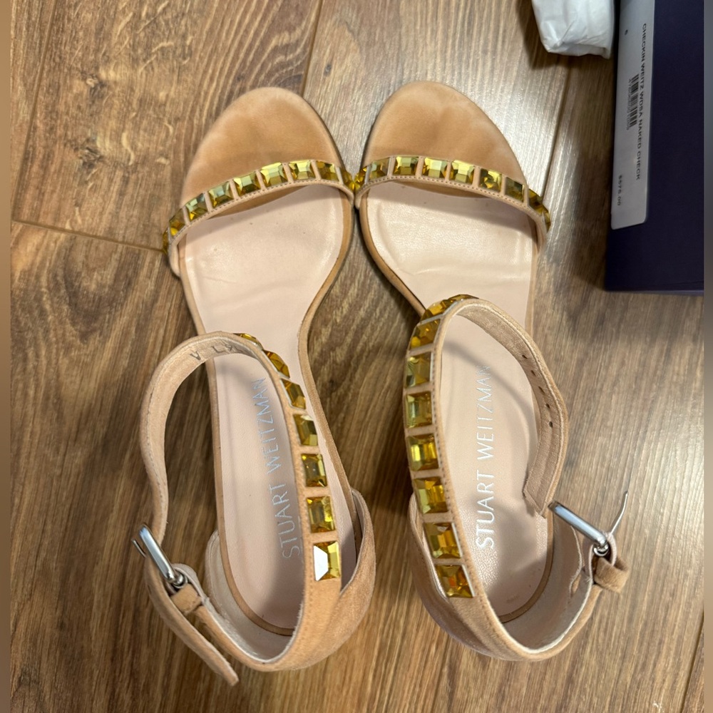 Stuart Weitzman Pale Pink Gold Studded Sandals